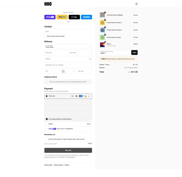 HUG checkout page showing HUG promo code box | Screenshot taken by SimplyCodes community member on Aug 12, 2025