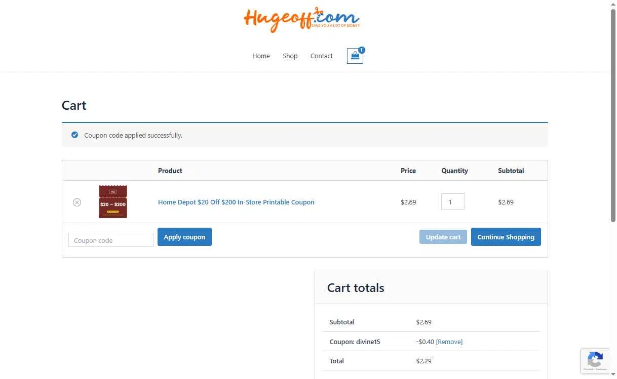 Hugeoff checkout page showing Hugeoff coupon code box | Screenshot taken by SimplyCodes community member on Feb 3, 2026