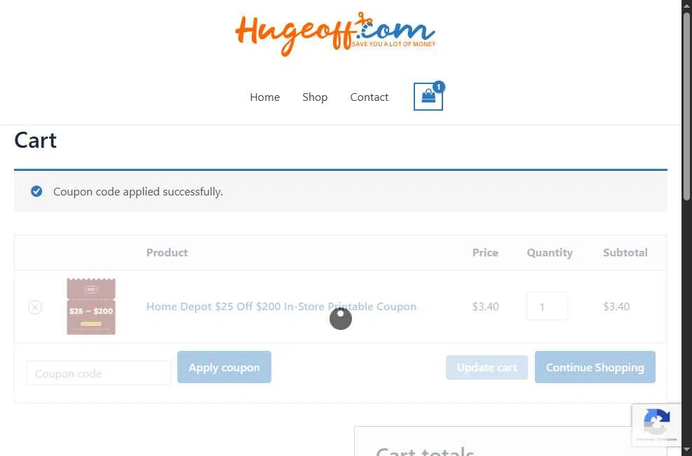 Hugeoff checkout page showing Hugeoff coupon code box | Screenshot taken by SimplyCodes community member on Jan 18, 2026