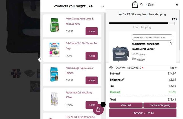 HugglePets UK checkout page showing HugglePets UK discount code box | Screenshot taken by SimplyCodes community member on Jun 27, 2025