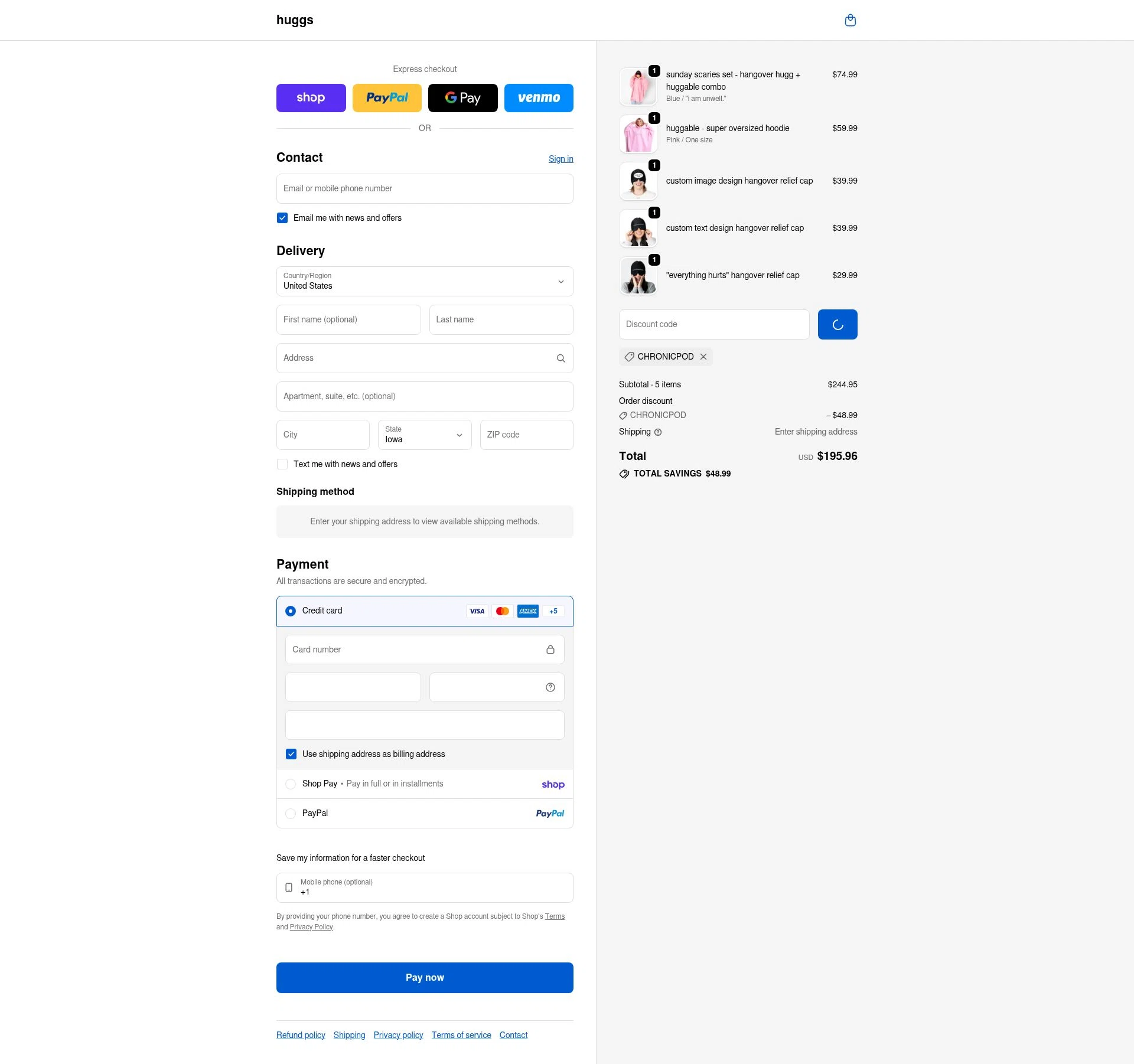 huggs checkout page showing huggs promo code box | Screenshot taken by SimplyCodes community member on Feb 13, 2026