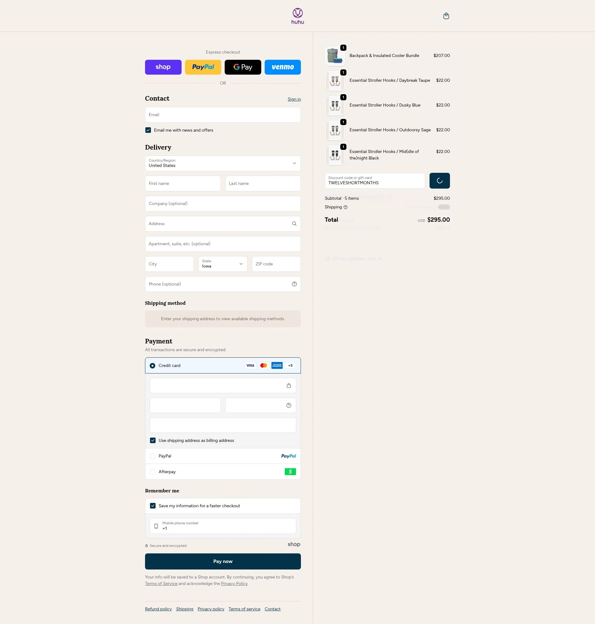 Huhu checkout page showing Huhu discount code box | Screenshot taken by SimplyCodes community member on Jan 5, 2026