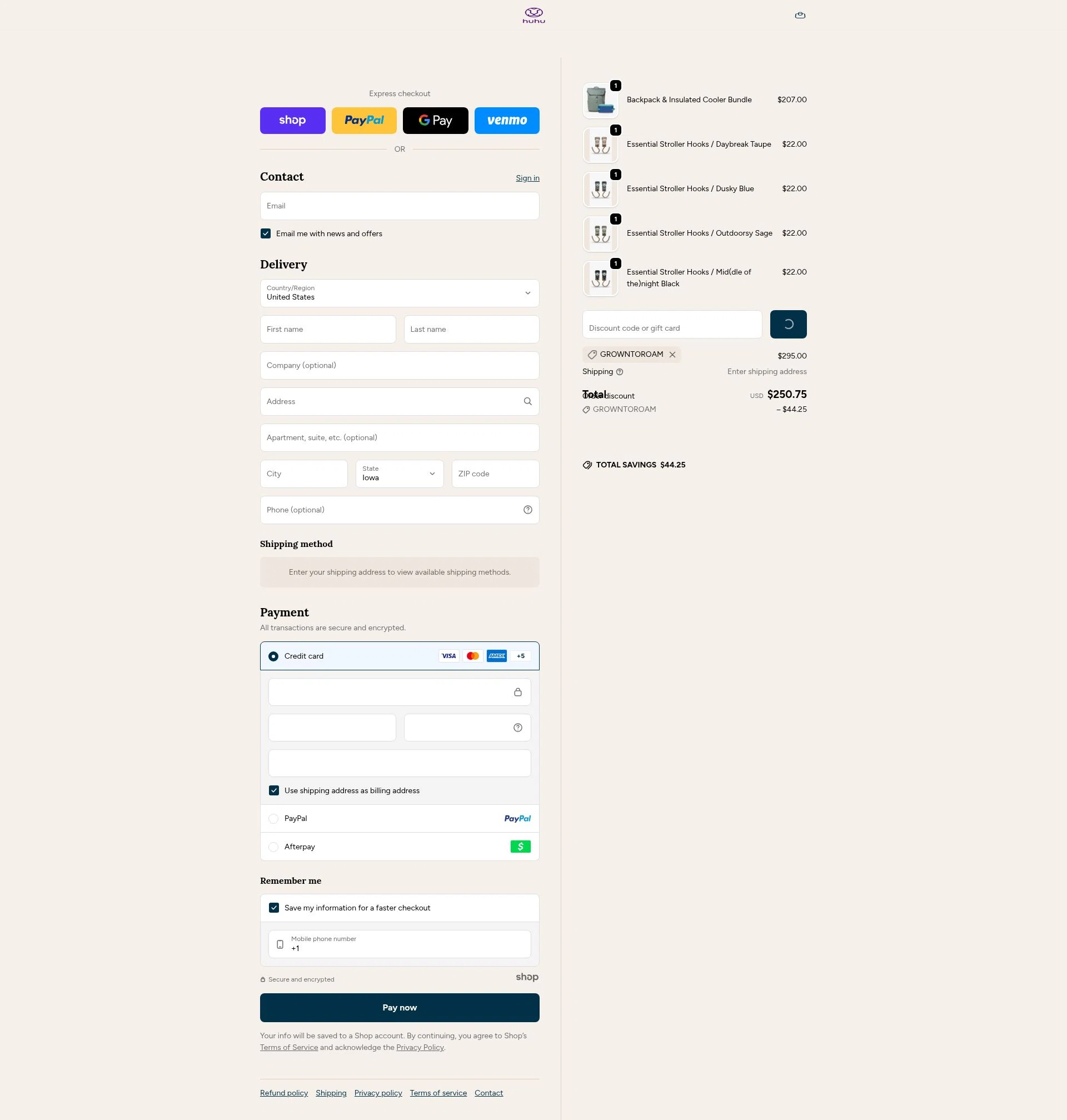 Huhu checkout page showing Huhu discount code box | Screenshot taken by SimplyCodes community member on Jan 5, 2026
