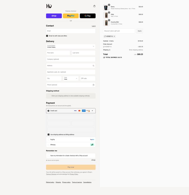 Hu Kitchen checkout page showing Hu Kitchen promo code box | Screenshot taken by SimplyCodes community member on Aug 31, 2025