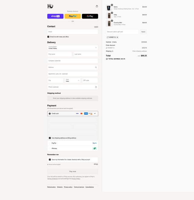 Hu Kitchen checkout page showing Hu Kitchen promo code box | Screenshot taken by SimplyCodes community member on Aug 27, 2025