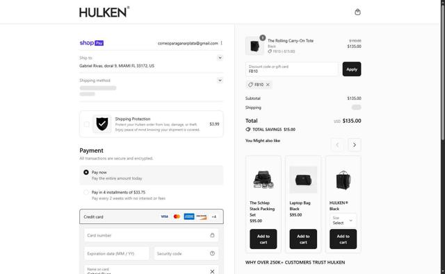 Hulken checkout page showing Hulken discount code box | Screenshot taken by SimplyCodes community member on Aug 27, 2025