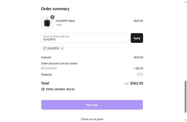 Hulken checkout page showing Hulken discount code box | Screenshot taken by SimplyCodes community member on Aug 14, 2025