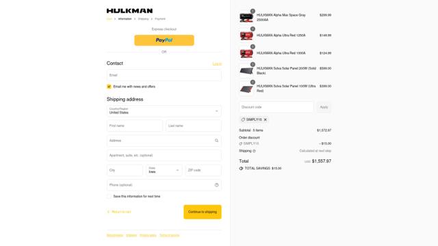 HULKMAN checkout page showing HULKMAN discount code box | Screenshot taken by SimplyCodes community member on Sep 8, 2025
