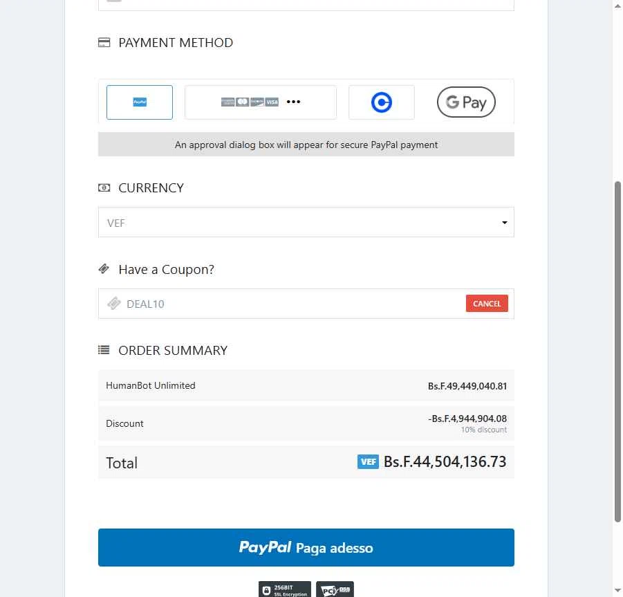 HumanBot checkout page showing HumanBot promo code box | Screenshot taken by SimplyCodes community member on Nov 7, 2025