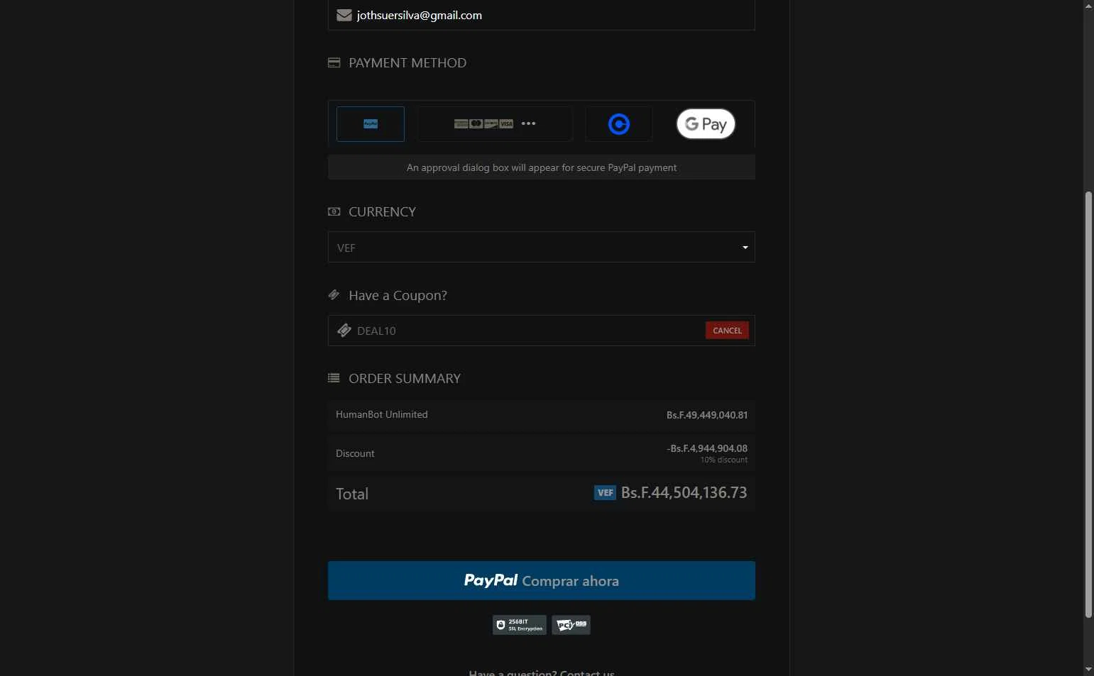 HumanBot checkout page showing HumanBot promo code box | Screenshot taken by SimplyCodes community member on Dec 6, 2025