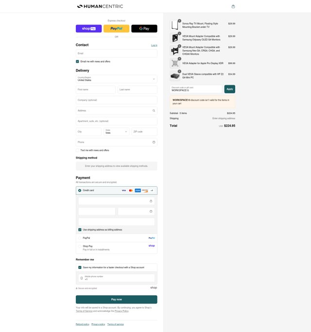 HumanCentric checkout page showing HumanCentric coupon code box | Screenshot taken by SimplyCodes community member on Aug 18, 2025