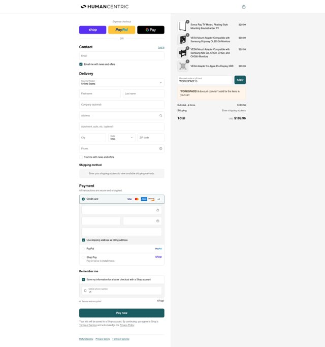 HumanCentric checkout page showing HumanCentric coupon code box | Screenshot taken by SimplyCodes community member on Aug 31, 2025