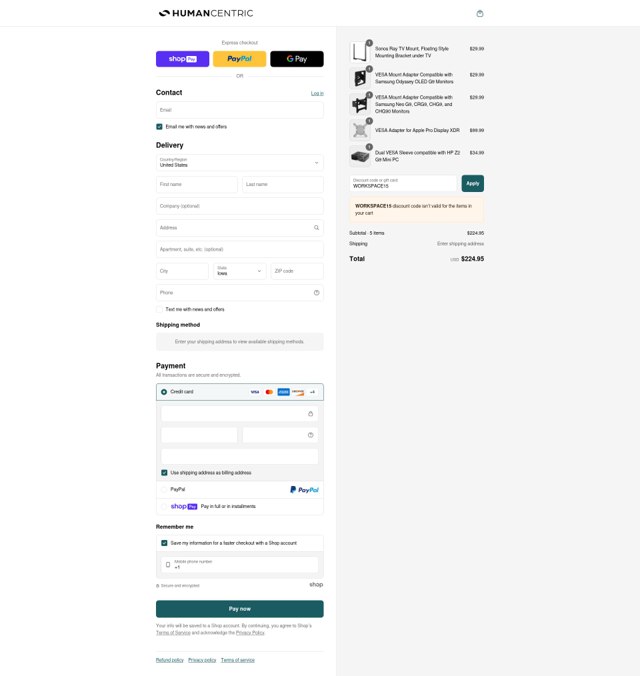 HumanCentric checkout page showing HumanCentric coupon code box | Screenshot taken by SimplyCodes community member on Jul 28, 2025