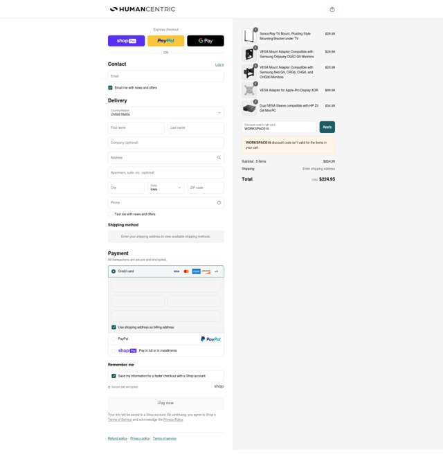 HumanCentric checkout page showing HumanCentric coupon code box | Screenshot taken by SimplyCodes community member on Aug 1, 2025