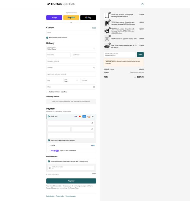 HumanCentric checkout page showing HumanCentric coupon code box | Screenshot taken by SimplyCodes community member on Aug 13, 2025