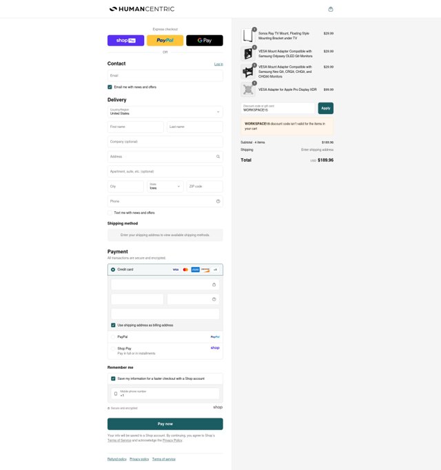 HumanCentric checkout page showing HumanCentric coupon code box | Screenshot taken by SimplyCodes community member on Aug 27, 2025