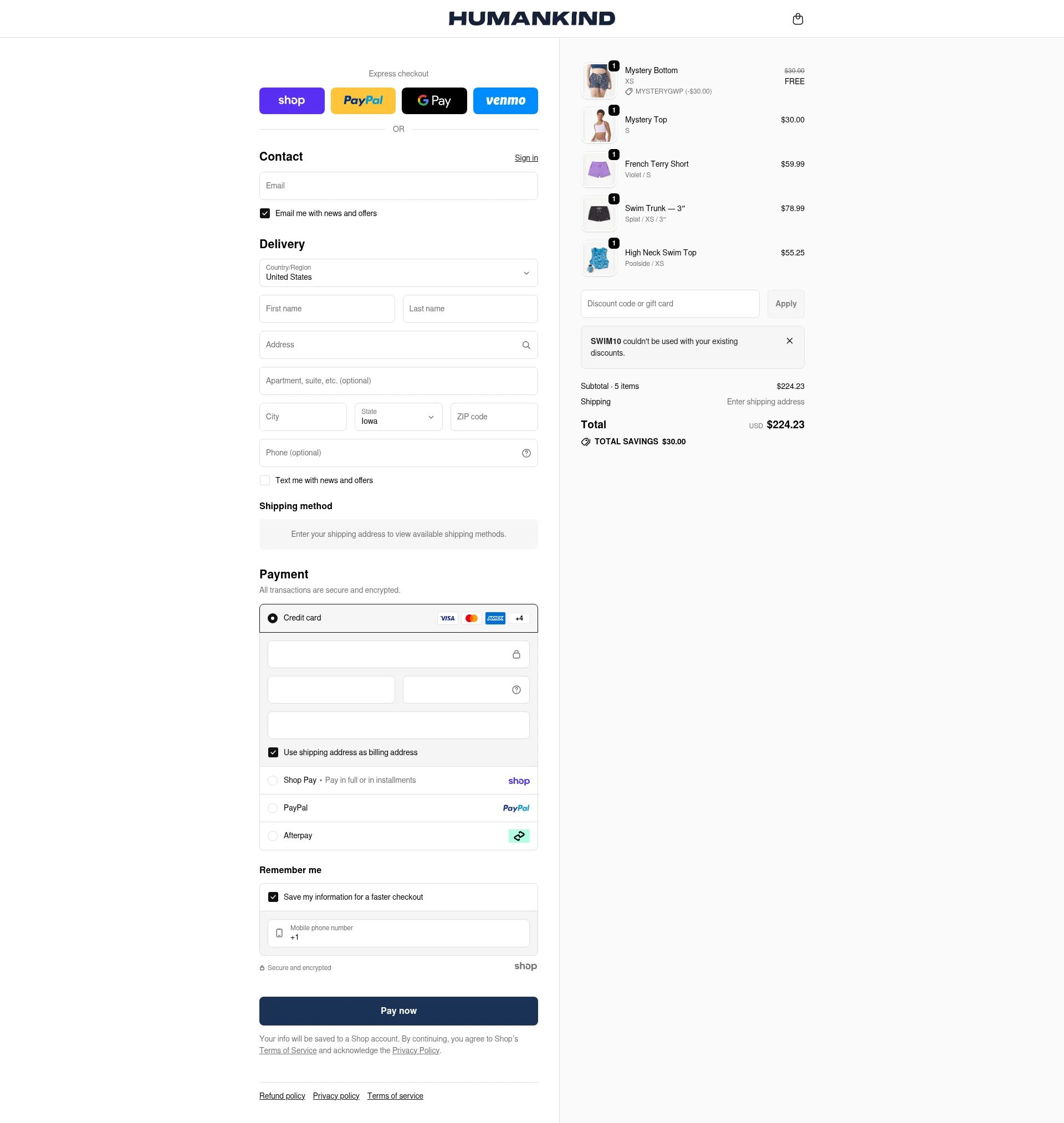 Humankind checkout page showing Humankind discount code box | Screenshot taken by SimplyCodes community member on Jan 26, 2026