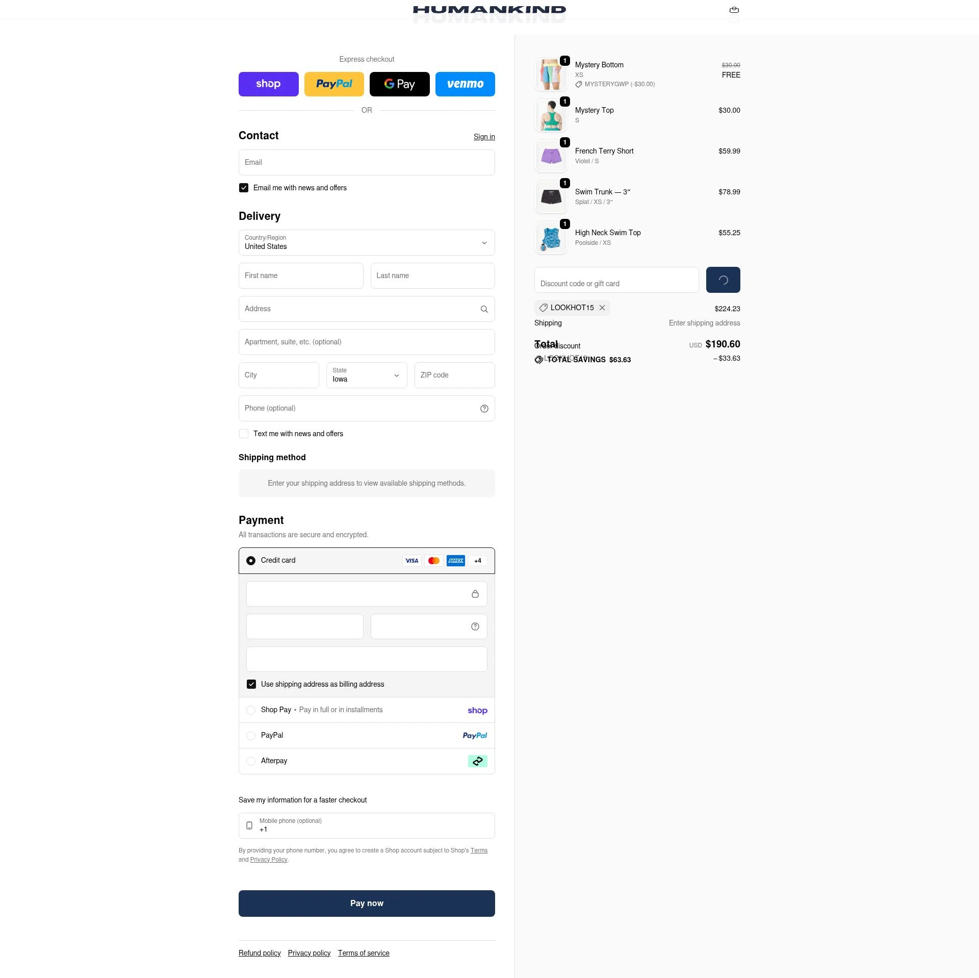 Humankind checkout page showing Humankind discount code box | Screenshot taken by SimplyCodes community member on Jan 31, 2026