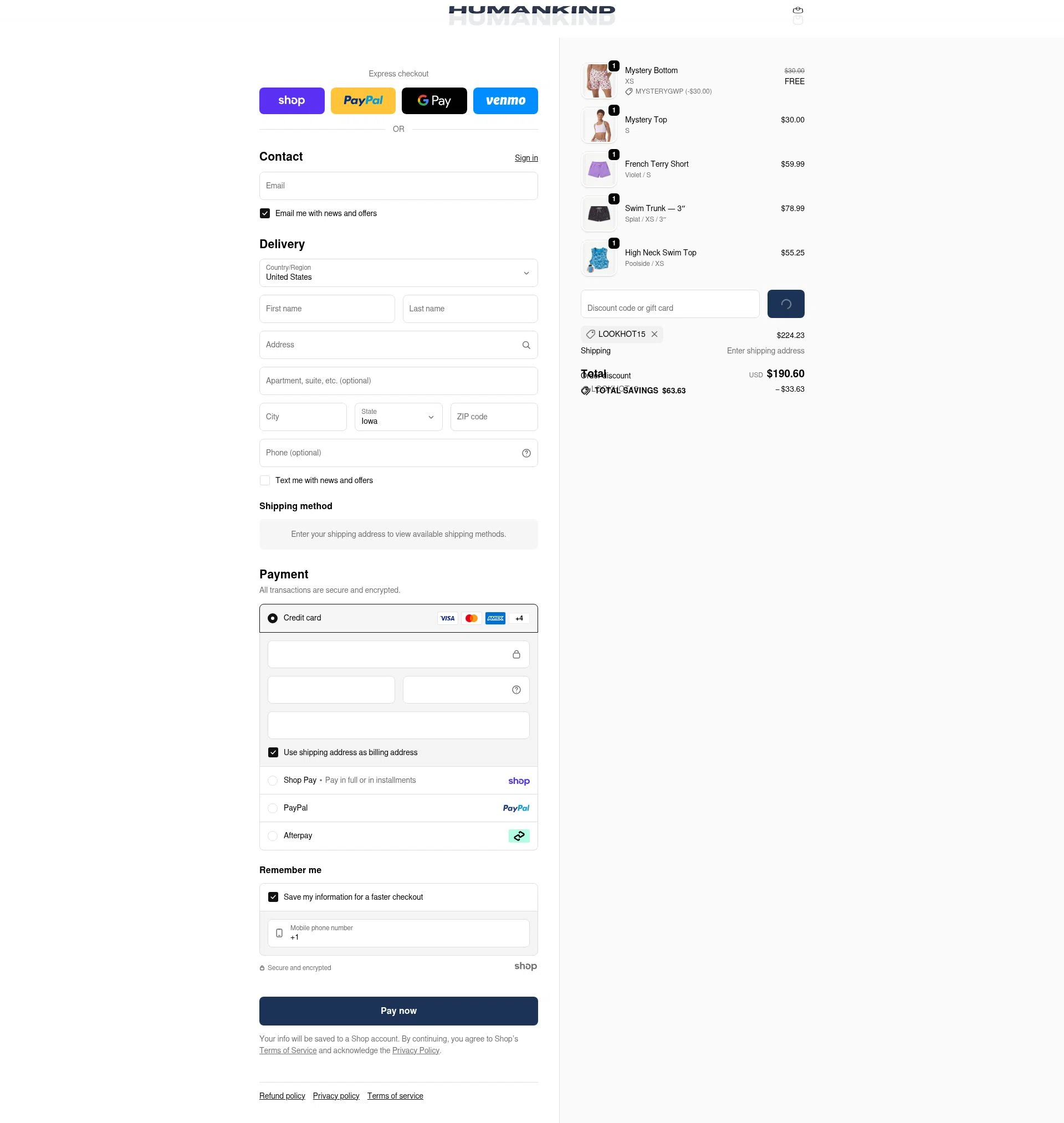 Humankind checkout page showing Humankind discount code box | Screenshot taken by SimplyCodes community member on Jan 26, 2026