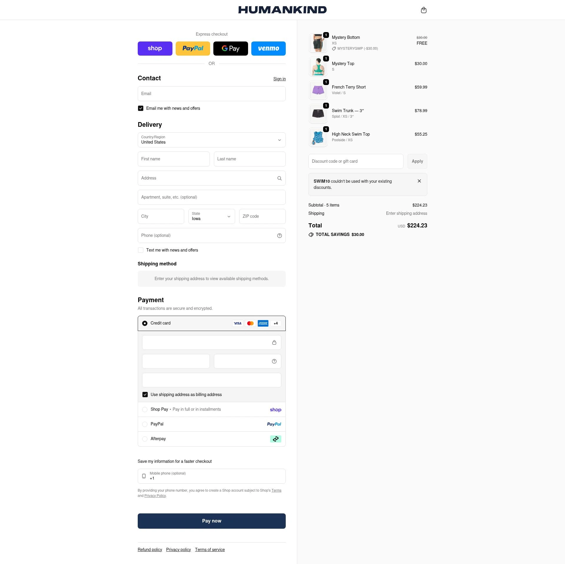 Humankind checkout page showing Humankind discount code box | Screenshot taken by SimplyCodes community member on Jan 31, 2026