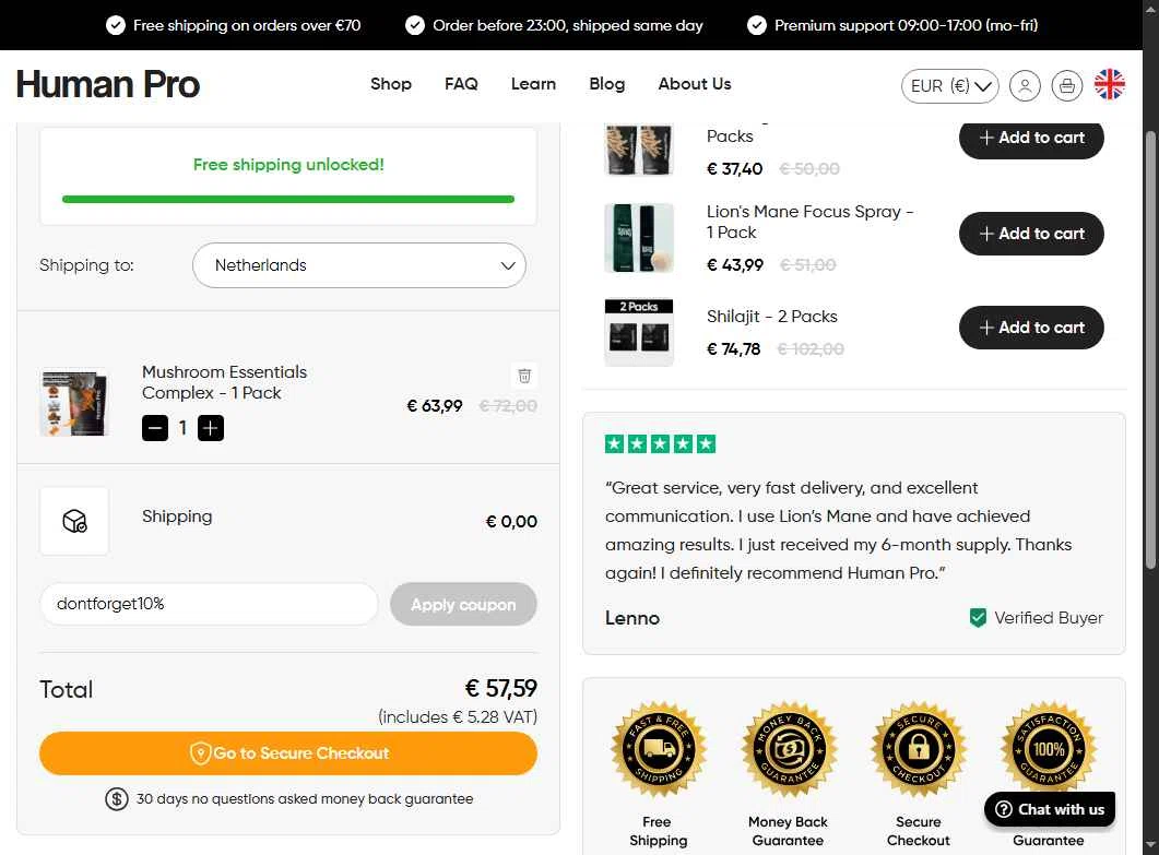 Human Pro checkout page showing Human Pro promo code box | Screenshot taken by SimplyCodes community member on Jul 24, 2025