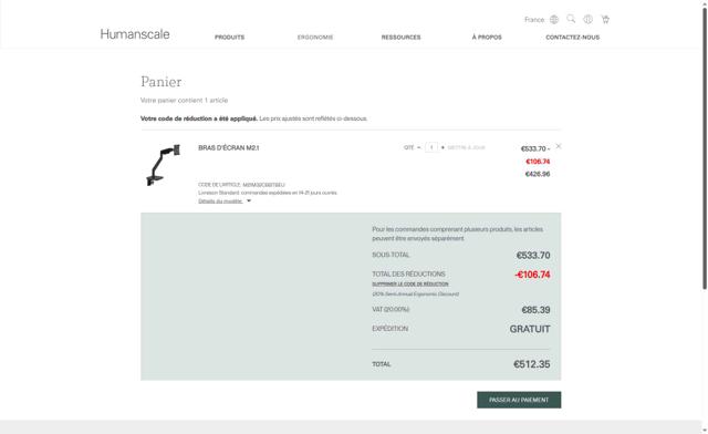 Humanscale checkout page showing Humanscale promo code box | Screenshot taken by SimplyCodes community member on Sep 2, 2025
