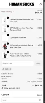 HUMAN SUCKS coupon verification screenshot