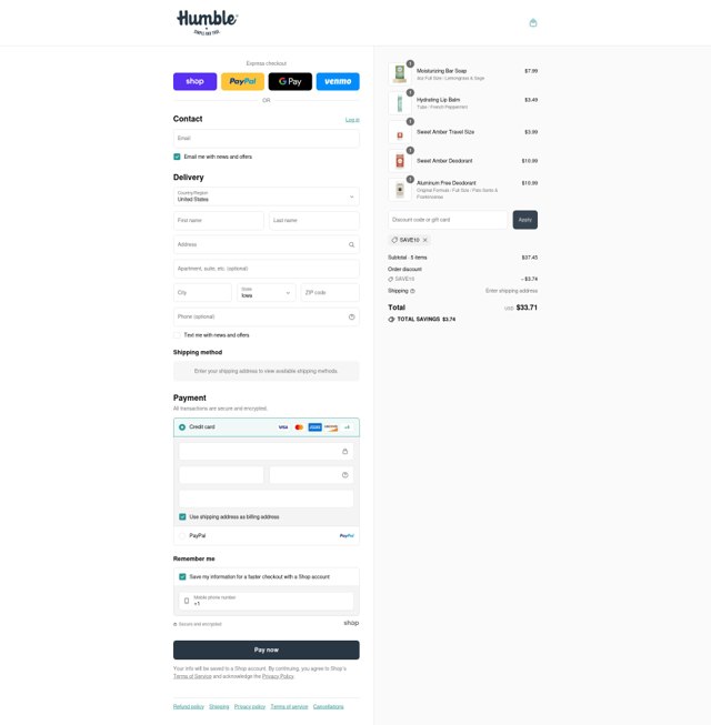 Humble Brands checkout page showing Humble Brands discount code box | Screenshot taken by SimplyCodes community member on Sep 6, 2025