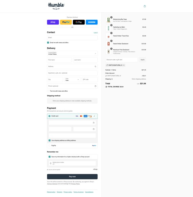 Humble Brands checkout page showing Humble Brands discount code box | Screenshot taken by SimplyCodes community member on Sep 6, 2025