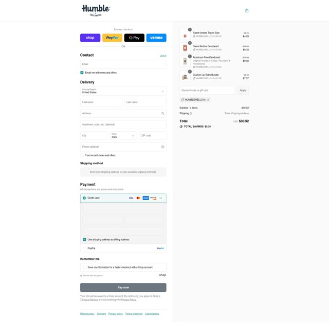 Humble Brands checkout page showing Humble Brands discount code box | Screenshot taken by SimplyCodes community member on Sep 2, 2025