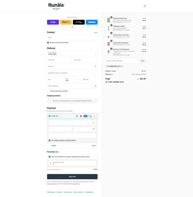 Humble Brands checkout page showing Humble Brands discount code box | Screenshot taken by SimplyCodes community member on Sep 6, 2025