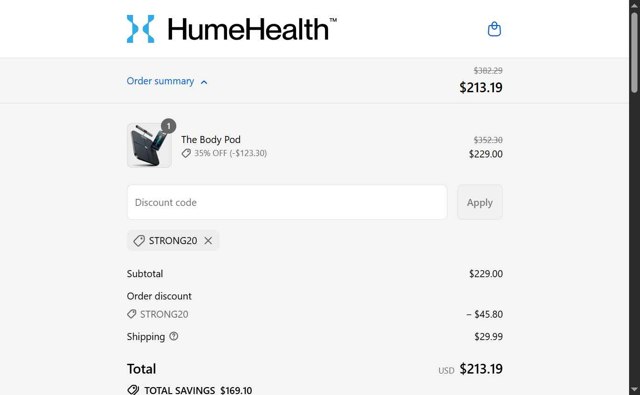 HumeHealth checkout page showing HumeHealth promo code box | Screenshot taken by SimplyCodes community member on Sep 7, 2025