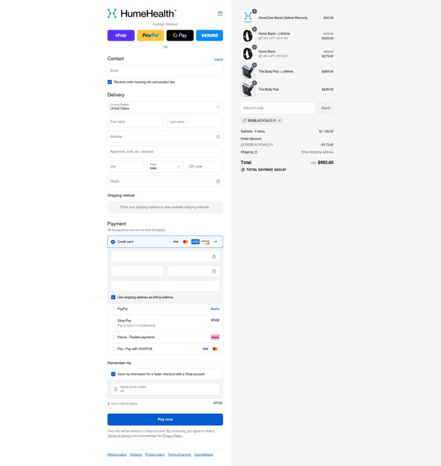 HumeHealth checkout page showing HumeHealth promo code box | Screenshot taken by SimplyCodes community member on Sep 5, 2025