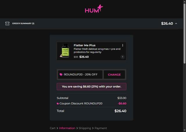 Hum Nutrition checkout page showing Hum Nutrition coupon code box | Screenshot taken by SimplyCodes community member on Sep 3, 2025