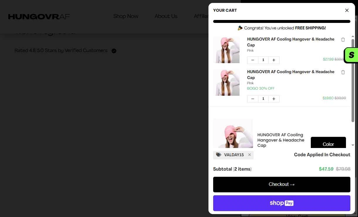HUNGOVRAF checkout page showing HUNGOVRAF promo code box | Screenshot taken by SimplyCodes community member on Oct 28, 2025