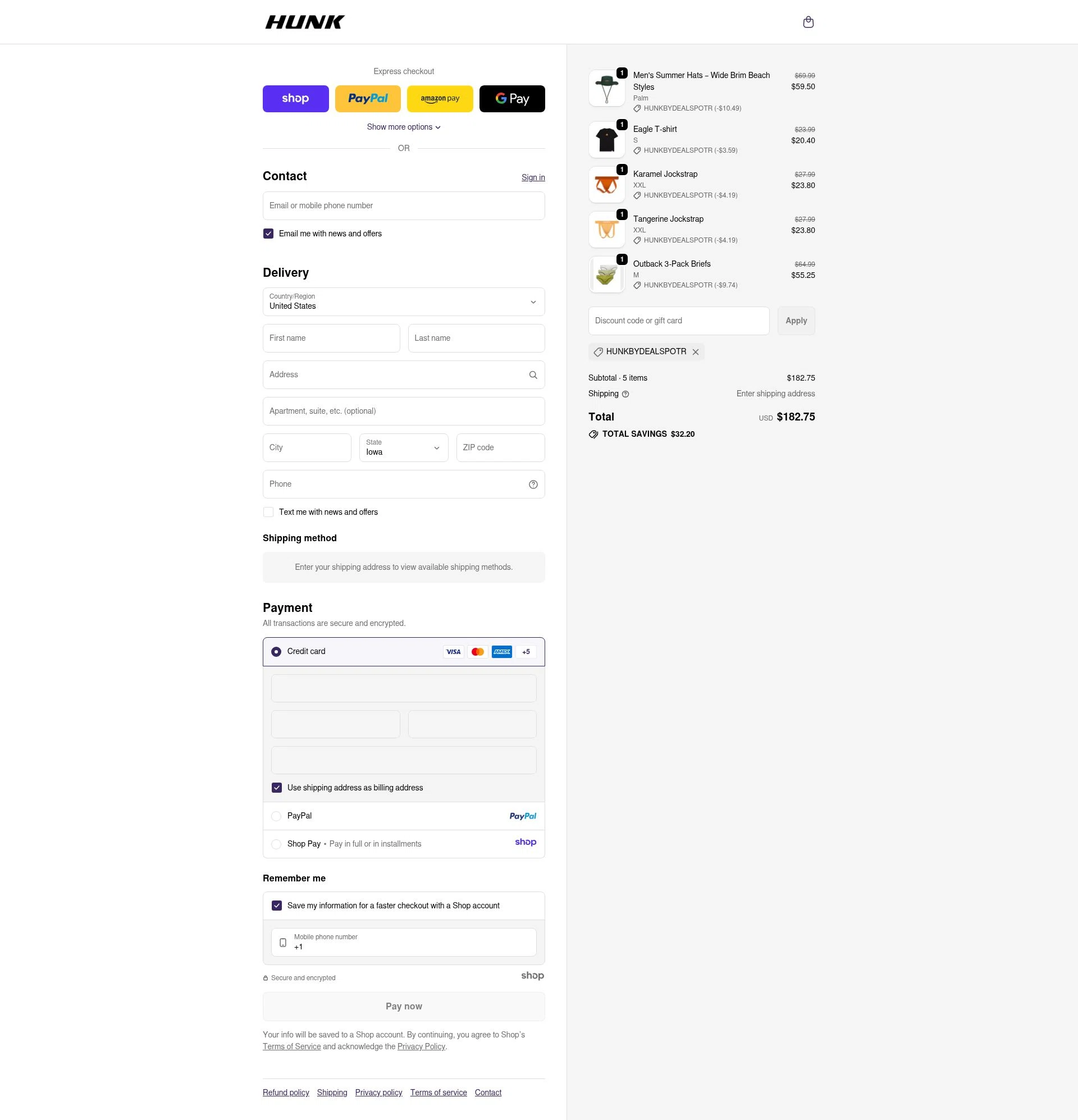HUNK checkout page showing HUNK discount code box | Screenshot taken by SimplyCodes community member on Nov 5, 2025