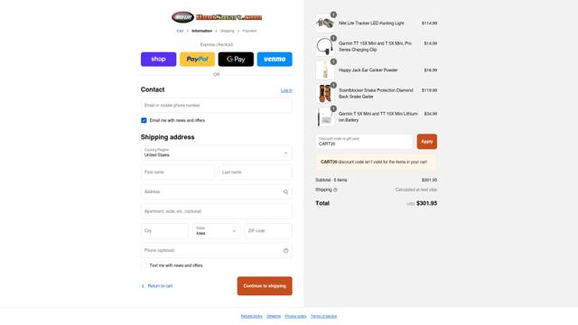 HuntSmart checkout page showing HuntSmart promo code box | Screenshot taken by SimplyCodes community member on Sep 8, 2025