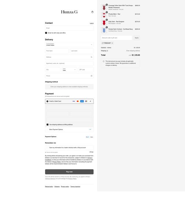 Hunza G checkout page showing Hunza G discount code box | Screenshot taken by SimplyCodes community member on Sep 2, 2025