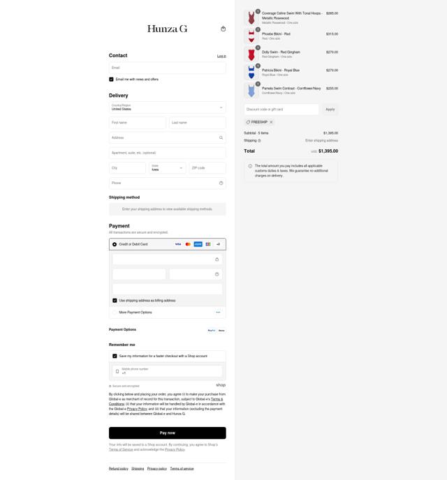Hunza G checkout page showing Hunza G discount code box | Screenshot taken by SimplyCodes community member on Aug 29, 2025