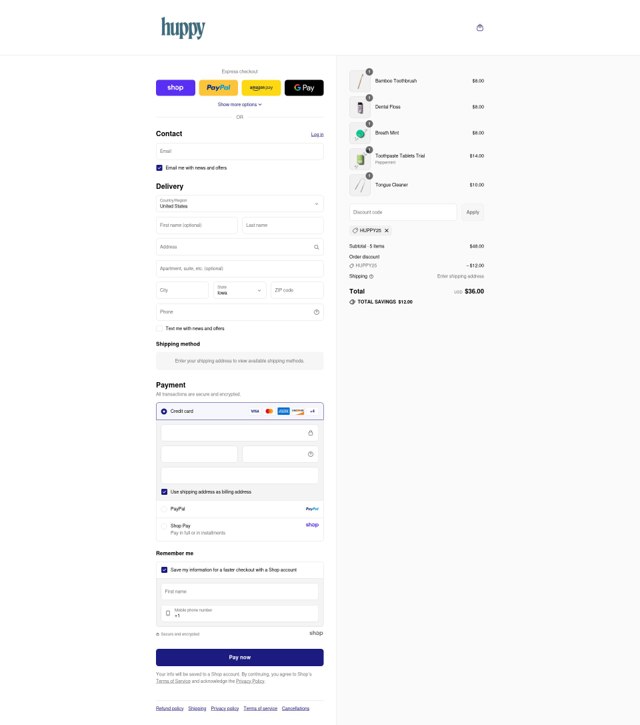 Huppy checkout page showing Huppy discount code box | Screenshot taken by SimplyCodes community member on Sep 3, 2025