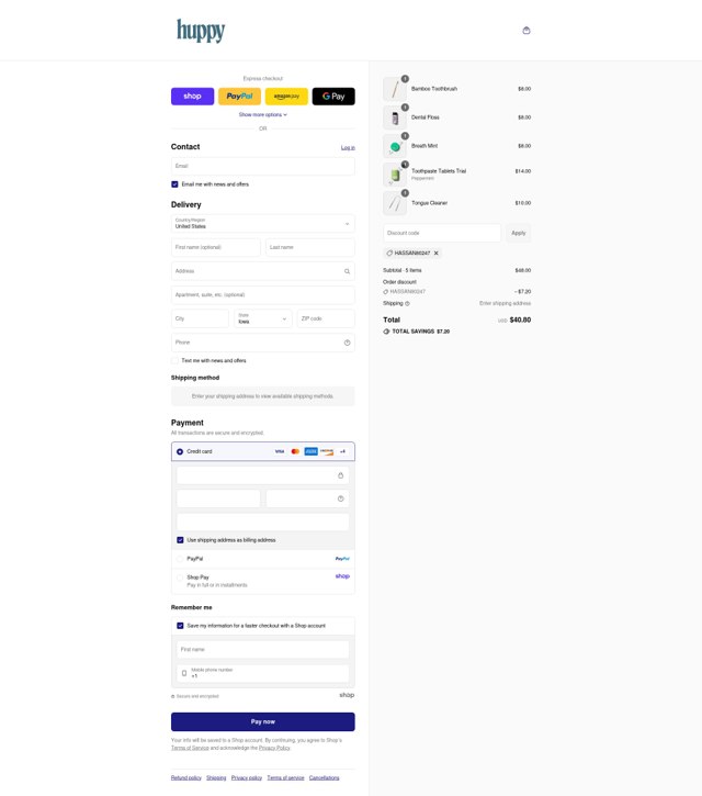 Huppy checkout page showing Huppy discount code box | Screenshot taken by SimplyCodes community member on Sep 3, 2025
