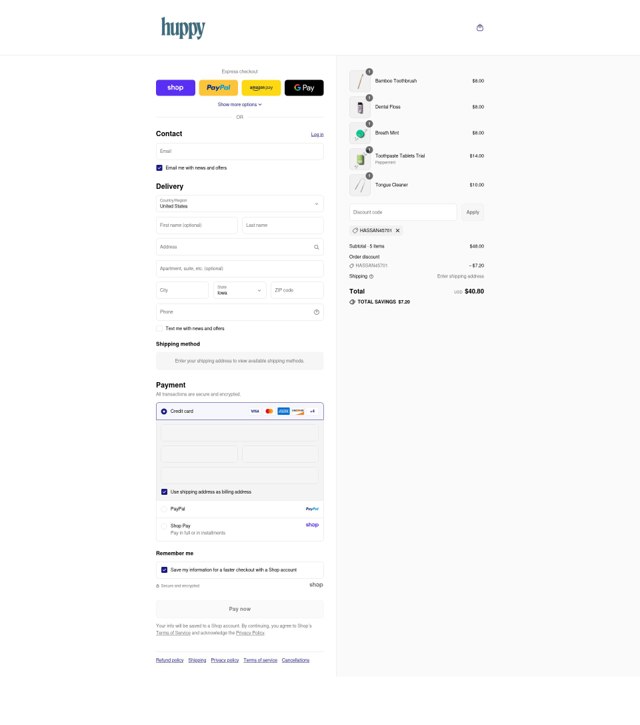Huppy checkout page showing Huppy discount code box | Screenshot taken by SimplyCodes community member on Sep 3, 2025