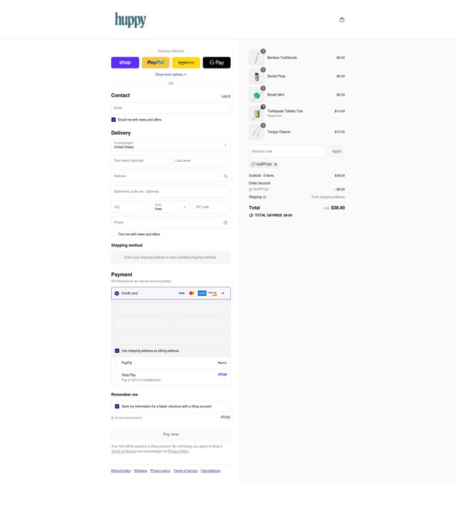 Huppy checkout page showing Huppy discount code box | Screenshot taken by SimplyCodes community member on Sep 3, 2025