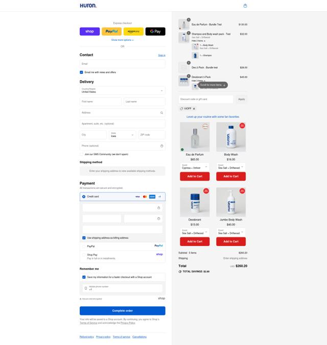 Huron checkout page showing Huron discount code box | Screenshot taken by SimplyCodes community member on Sep 12, 2025