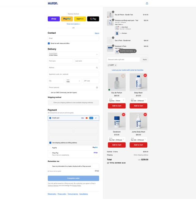 Huron checkout page showing Huron discount code box | Screenshot taken by SimplyCodes community member on Sep 12, 2025