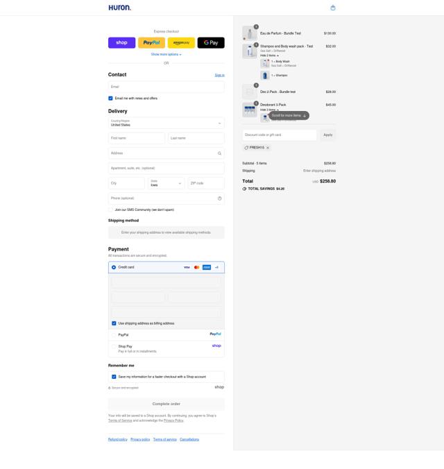 Huron checkout page showing Huron discount code box | Screenshot taken by SimplyCodes community member on Sep 12, 2025