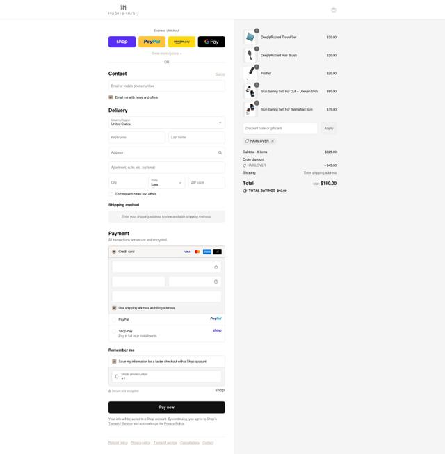 Hush & Hush checkout page showing Hush & Hush promo code box | Screenshot taken by SimplyCodes community member on Sep 11, 2025