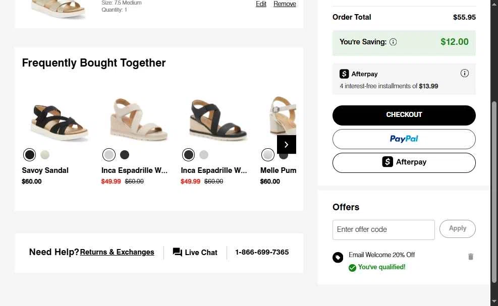 Hush Puppies checkout page showing Hush Puppies promo code box | Screenshot taken by SimplyCodes community member on Aug 13, 2025