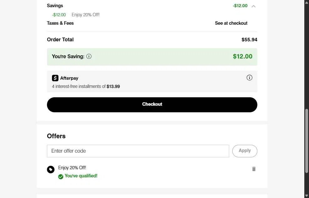 Hush Puppies checkout page showing Hush Puppies promo code box | Screenshot taken by SimplyCodes community member on May 4, 2025