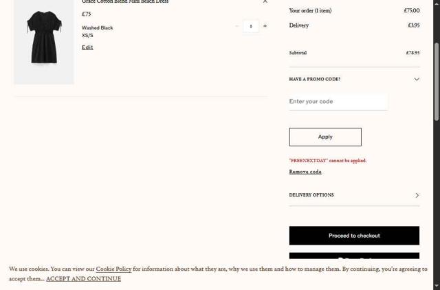 Hush UK checkout page showing Hush UK promo code box | Screenshot taken by SimplyCodes community member on May 21, 2025